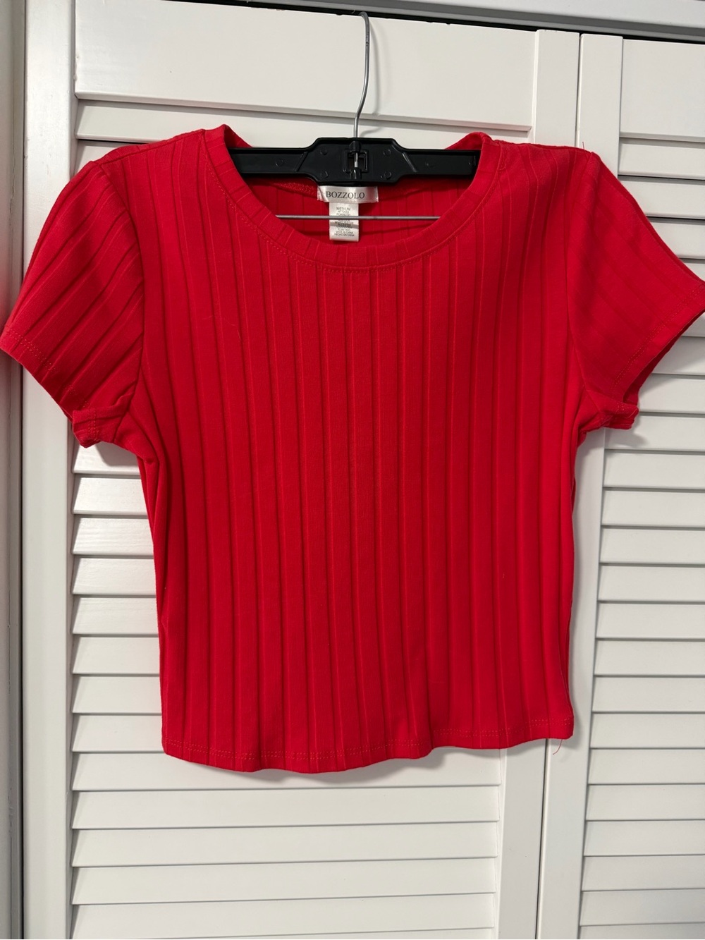 Bozzolo Red Ribbed Short-Sleeve Cropped Top